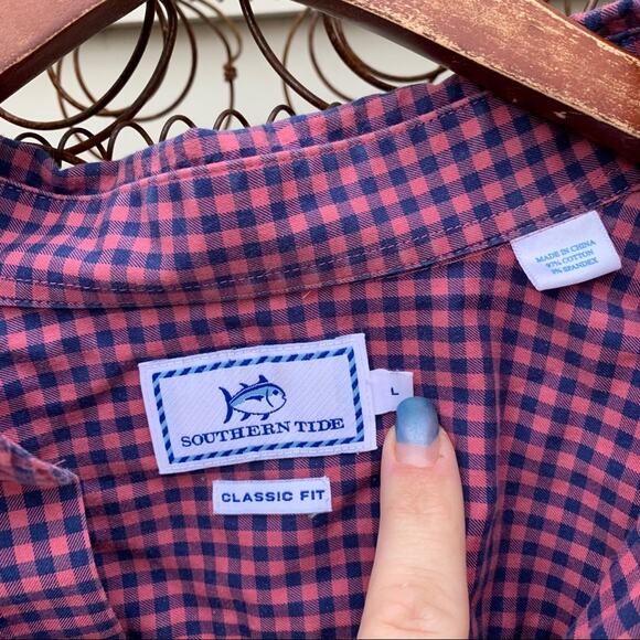 Southern Tide Classic Fit long sleeve button down blue mauve check shirt LARGE - Picture 2 of 4